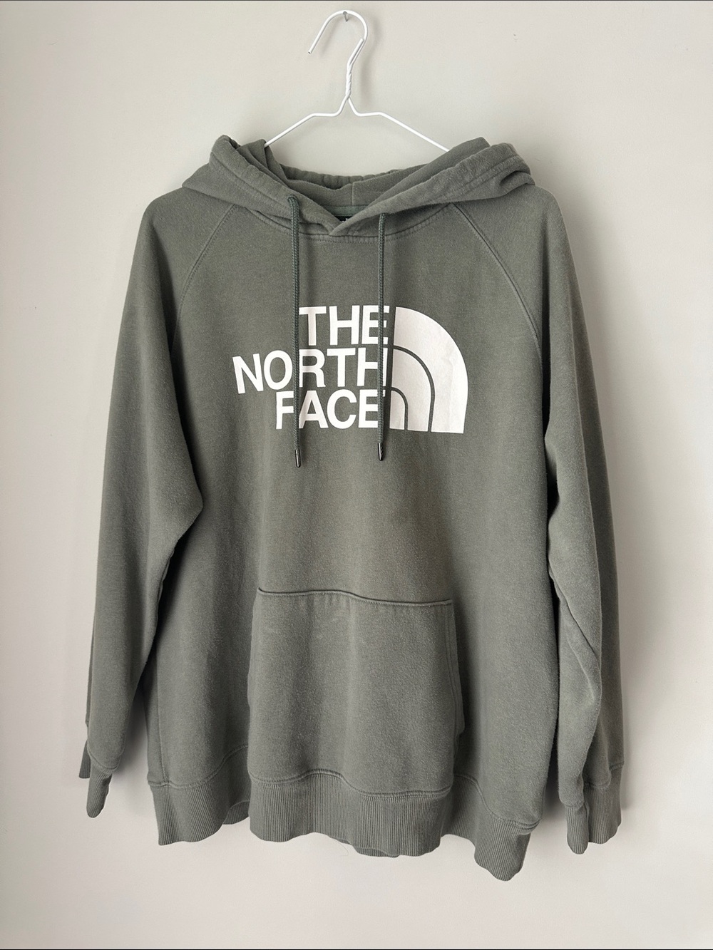 The North Face Olive Green Pullover Hoodie with White Logo